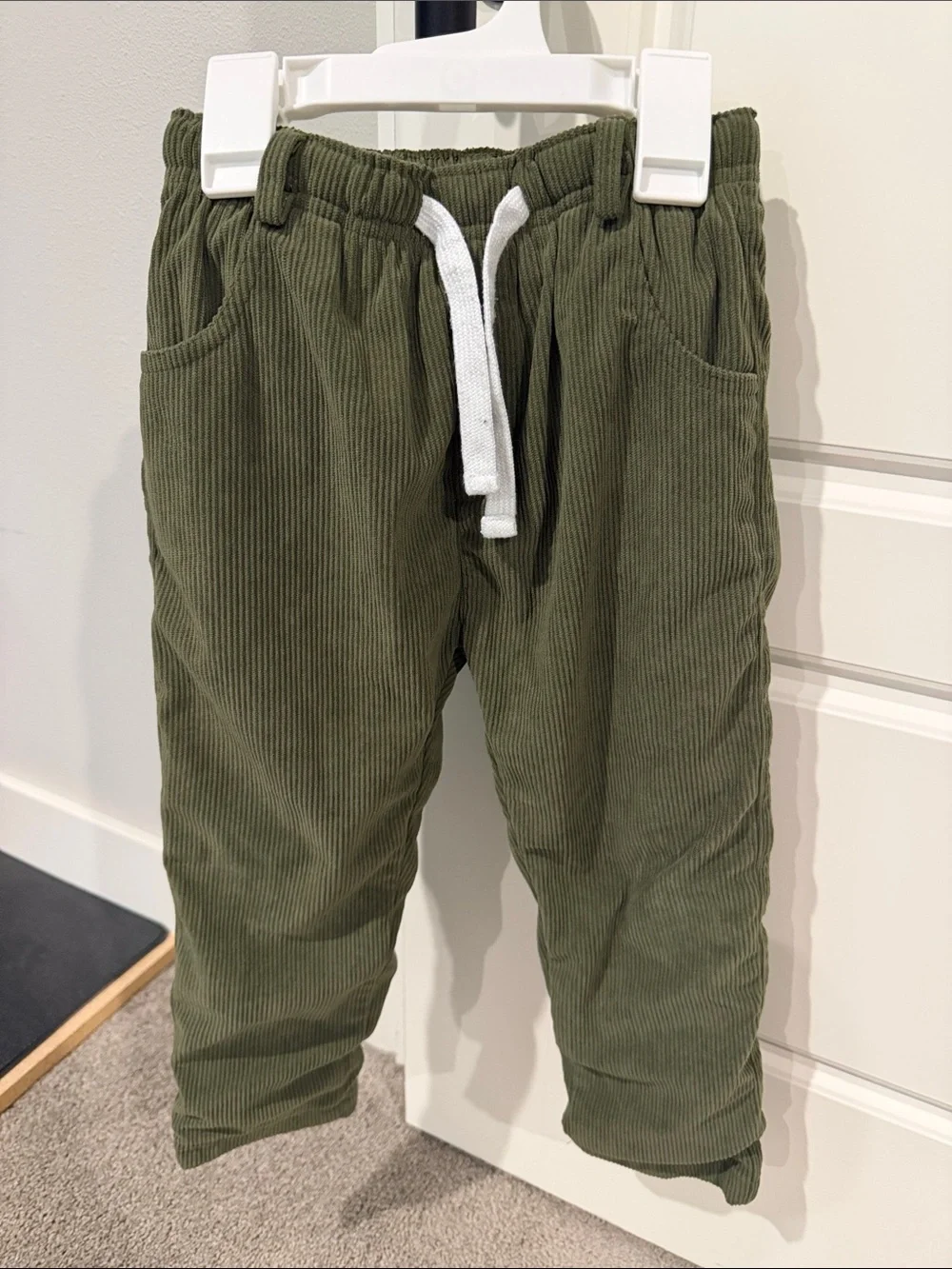 Little Bipsy Olive Green Corduroy Joggers with White Drawstring